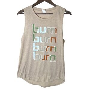 Burn Boot Camp Womens Muscle Tank Top Tan Graphic Sleeveless Shirt L 144KR-6964